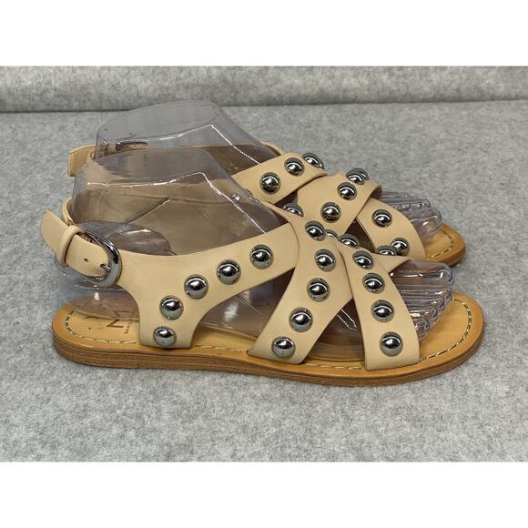 Marc Fisher Prancer - Studded LEATHER Tan/Nude Flat Sandals - Size 6 - Picture 6 of 7